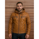 Imagem da oferta Jaqueta Couro Masculina Slim Forrada Com Capuz Removivel