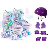 Imagem da oferta Patins Quad De Menina Infantil 4 Rodas Roxo Arco Iris Com LED Kit Proteção