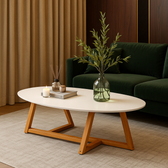 Imagem da oferta Mesinha Mesa De Centro De Sala Classic Oval Pés De Madeira Maciça Decorativa Luxo