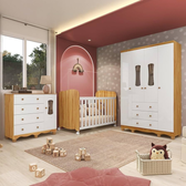 Imagem da oferta Quarto de Bebê Completo Guarda Roupas Cômoda 3 Portas Janeladas e Berço com Rodizio 100% Mdf Lana Es