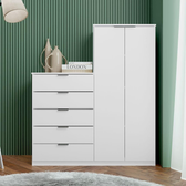 Imagem da oferta Cômoda Sapateira Bartira Roma com 2 Portas e 5 Gavetas - 122cm de largura - Branco Fosco