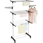 Imagem da oferta Varal De Chão 3 Andares Grande de Roupas Dobrável Regulável Retrátil com Rodinhas e Ganchos Compacto
