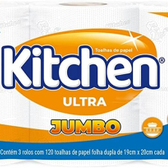 Imagem da oferta Papel Toalha Kitchen Jumbo Folha Dupla - Pack com 3 rolos de 120 unidades de 19x20 cm cada