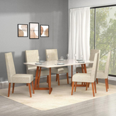 Imagem da oferta Conjunto Sala de Jantar 6 Lugares Madeira Mesa California e Cadeira Montana Móveis Meneghetti Caramelo - Marrom