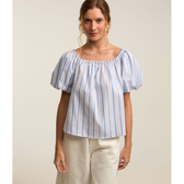 Imagem da oferta Blusa Ciganinha em Tricoline com Manga Balonê e Estampa Listras