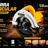 Imagem da oferta Serra Circular Elétrica Corte Preciso Para Madeira 7.14pol 1200w Profissional TBNT02 The Black Tools Cor Amarela