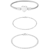 Imagem da oferta Kit Pulseira Bracelete Coração Aço Inox Feminino Prateado