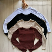 Imagem da oferta Kit 2 Cropped Manga Longa Canelado Algodão Inverno Ribana Canelada Croped Camisa Gola Redonda Manga cumprida Feminin