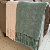 Imagem da oferta Kit Com 2 Mantas Pistache E Cru Luxo Para Sofás Camas 100%Algodão 1,20mX1,80m Tear Mineiro Artesanal