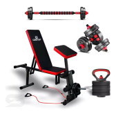 Imagem da oferta Banqueta E Kit Halteres Barra Kettlebell Dumbell Pesos Cor Preto