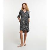 Imagem da oferta Vestido em Viscose com Gola Lapela e Estampa Abstrata