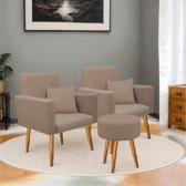 Imagem da oferta Conjunto 02 Poltronas para Sala Decorativa Nina com Almofada e Puff Redondo Pés Palito Suede