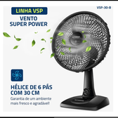 Imagem da oferta Ventilador de Mesa 30cm Super Power Mondial 60W - VSP-30-B