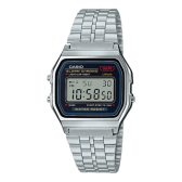 Imagem da oferta Relógio de pulso Casio Vintage A159 com corpo prateado digital para sem gênero fundo preto com correia de aço ino
