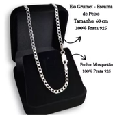 Imagem da oferta Corrente Grumet 3mm Escama de Peixe 60cm Italiana Prata 925 Maciça Masculina