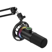 Imagem da oferta Microfone Condensador Husky Gaming Blizzard 200 Preto Podcast RGB Antivibração Suporte Articulado de Mesa - HGMM013