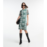 Imagem da oferta Vestido em Viscose com Tule na Manga e Estampa Abstrata Tam PP