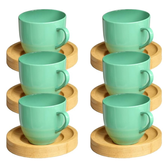 Imagem da oferta Jogo 6 Xicara Cafe Colorida Porcelana Pires Madeira 95ml - Mundo Da Porcelana (Verde)