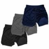 Imagem da oferta Kit 3 Shorts Treino Dry Térmico 2 em 1 com Bolso para Cel e Porta-Toalha Calção Fitness Academia