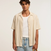 Imagem da oferta Camisa Relaxed em Tricoline com Estampa de Listras Rústicas Tam G