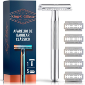 Imagem da oferta KING C GILLETTE Aparelho de Barbear Clássico + 5 Lâminas de barbear com Duplo Fio aço inoxidável Barbeador para hom