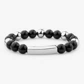 Imagem da oferta Pulseira Masculina com Quartzo Negro em Aço - 21 cm
