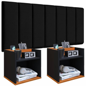 Imagem da oferta Conjunto Cabeceira Casal Modulada 140cm com Kit de Mesa de Cabeceira Suspenso com Porta Celular (Preto - PretoCinamomo)