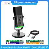 Imagem da oferta Fifine microfone dinâmico usb/xlr com controle rgb/jack de fone de ouvido/mudo microfone para gravação de jogos de p