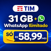 Imagem da oferta Pague R$ 58,99 e leve 31GB + WhatsApp ilimitado
