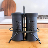 Imagem da oferta Saleiro Pimenteiro Vidro Com Suporte 3 Peças Nero Hauskraft