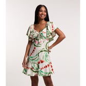 Imagem da oferta Vestido Curto em Viscose e Linho com Estampa de Corações e Miçangas