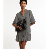 Imagem da oferta Vestido Curto em Viscose com Manga 3/4 e Estampa Xadrez Pied-de-Poule Tam PP
