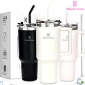 Imagem da oferta ROMANTIC CROWN Copo Térmico Inox Portátil 1200ml1.2L Garrafa Térmica Inoxidável com Tampa e Canudo
