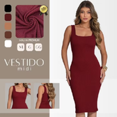 Imagem da oferta Vestido Feminino Midi Gola Quadrada Acinturado Tubinho M ao GG