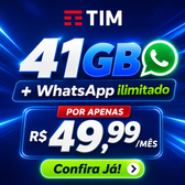 Imagem da oferta Muito mais internet e entretenimento: 41GB WhatsApp ilimitado e apps de streaming por apenas R$ 5 a mais!