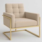 Imagem da oferta Poltrona Base de ferro reforçada para Sala de Estar Recepção Estofada Confortável (BASE DE FERRO COR DOURADA BEGE)