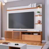 Imagem da oferta Estante Home Colibri Campeche com Porta Deslizante Spots de Led 200 cm para TV de Até 70