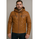 Imagem da oferta Jaqueta Couro Masculina Slim Forrada Com Capuz Removivel