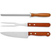 Imagem da oferta Kit Churrasco 3 Peças Inox e Madeira para Cortar Carne Grelhar Assar Churrasqueira Portátil Presente Gourmet Cozinha B