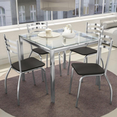 Imagem da oferta Kit Conjunto Mesa Quadrada 4 Cadeiras 90 x 90 cm Sala de Jantar Cozinha Vidro Metal Cromado Preto