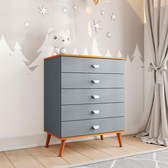 Imagem da oferta Cômoda Infantil Bartira Ternura com 5 Gavetas - 708cm de largura - Azul Wood