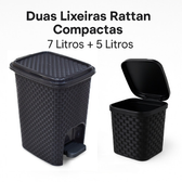 Imagem da oferta Kit Lixeira 7L com Tampa e Pedal Rattan + Lixeira de 5L com Tampa Arqplast