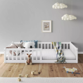 Imagem da oferta Cama Montessori Infantil Branco Grades De Proteção Gustavo