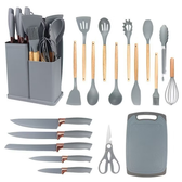Imagem da oferta Kit 19 Peças Jogo de Utensílios Para Cozinha em Silicone Com Cabo de Madeira Completo