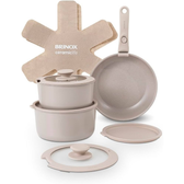 Imagem da oferta Brinox - Jogo de Panelas Antiaderente Ceramic Life 10 Peças Cabo Removível Fit - Areia