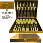 Imagem da oferta Kit Faqueiro Talheres e Maleta Em Inox Dourado Kit 24 Peças Conjunto De Talheres Caixa De Presente