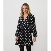 Imagem da oferta Vestido Curto em Crepe com Estampa Poá e Babados