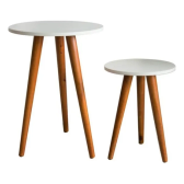 Imagem da oferta Mesa De Canto Pé Palito 2 Mesas Tripe Redonda Fosca