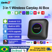 Imagem da oferta Carlinkit android auto sem fio carplay android 13 ai caixa qcm6225 8 núcleos tela dividida 128g caixa de tv inteligente