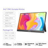 Imagem da oferta Monitor Portátil ARZOPA Z1RC 2.5K QHD 16'' 100% sRGB 2560 x 1600